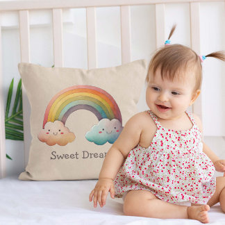 Kids Whimsical Pastel Rainbow in Clouds Kissen