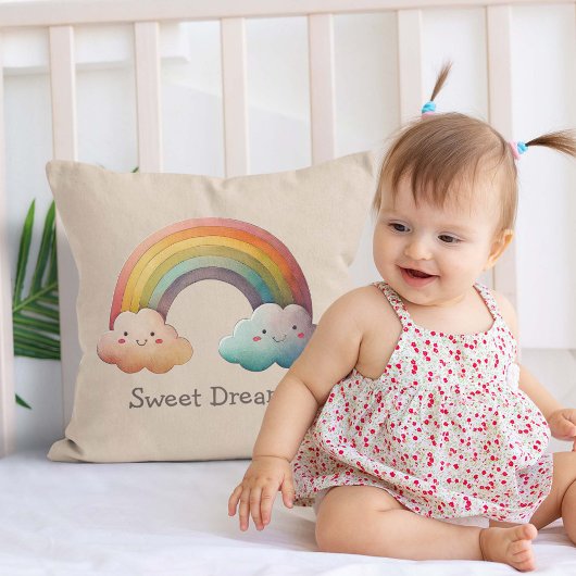 Kids Whimsical Pastel Rainbow in Clouds Kissen