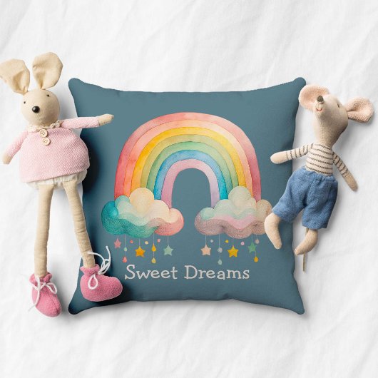 Kids Whimsical Pastel Rainbow in Clouds Kissen