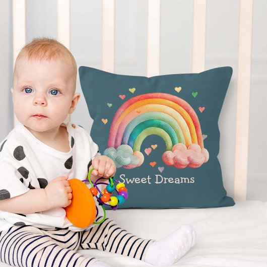 Kids Whimsical Pastel Rainbow in Clouds Kissen