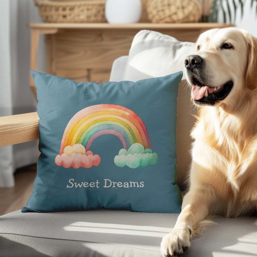 Kids Whimsical Pastel Rainbow in Clouds Kissen