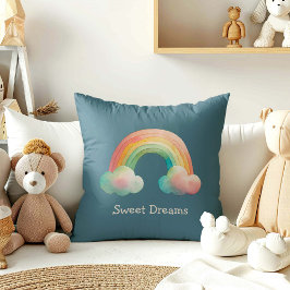 Kids Whimsical Pastel Rainbow in Clouds Kissen