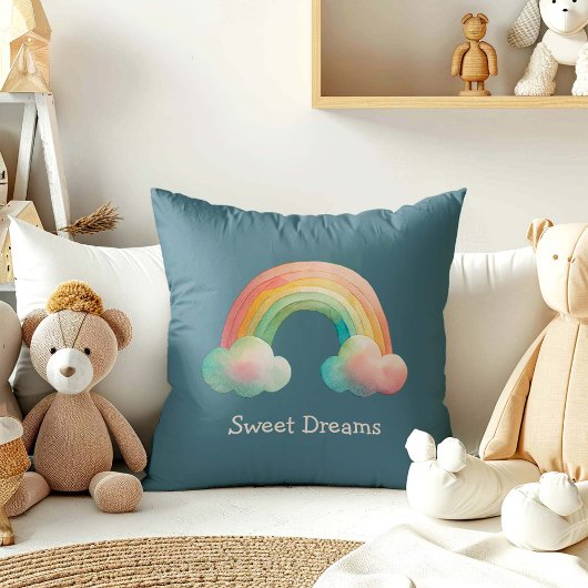 Kids Whimsical Pastel Rainbow in Clouds Kissen