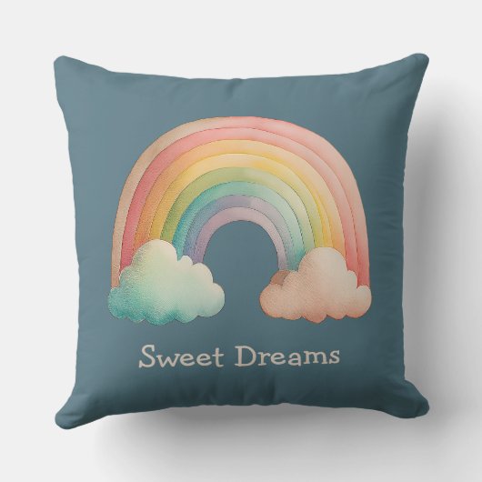 Kids Whimsical Pastel Rainbow in Clouds Kissen (Rückseite)