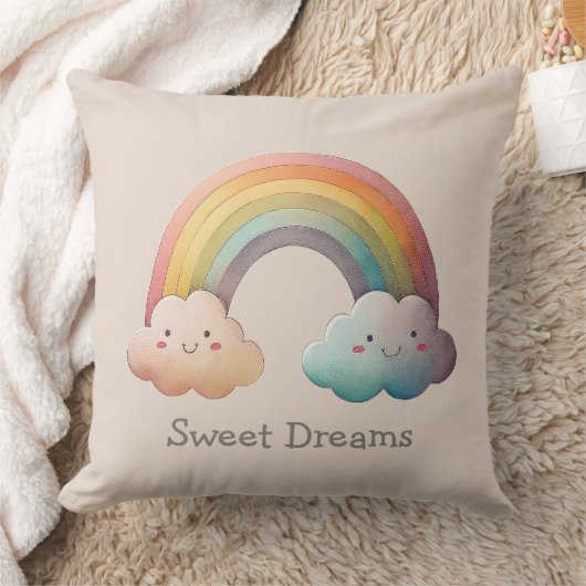 Kids Whimsical Pastel Rainbow in Clouds Kissen (Decke)