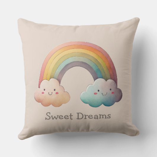 Kids Whimsical Pastel Rainbow in Clouds Kissen (Rückseite)