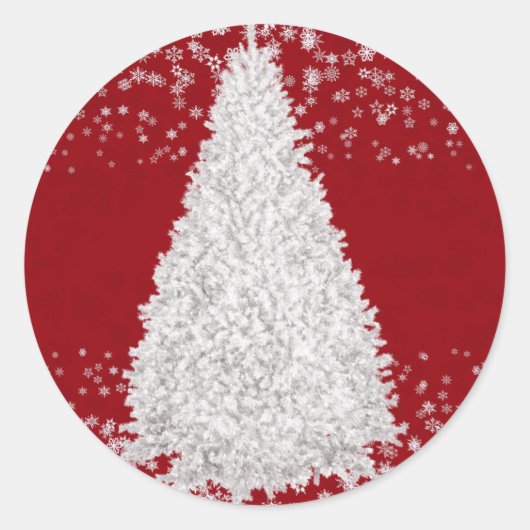 Kid's White Christmas Tree Red Party Handwerk Runder Aufkleber (Vorderseite)