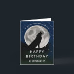 Kids Wolf heult auf der Geburtstagskarte der Mondw Einladung<br><div class="desc">Wünschen Sie sich einen Wolfskollegen zum Geburtstag; illustrierte Wolf-Silhouette heult auf dem Mond.</div>