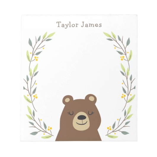 Kids Woodland Bear Notepad Notizblock (Vorderseite)