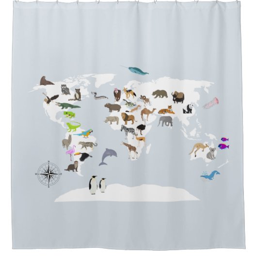 Kids World Map Animes Duschvorhang (Vorderseite)