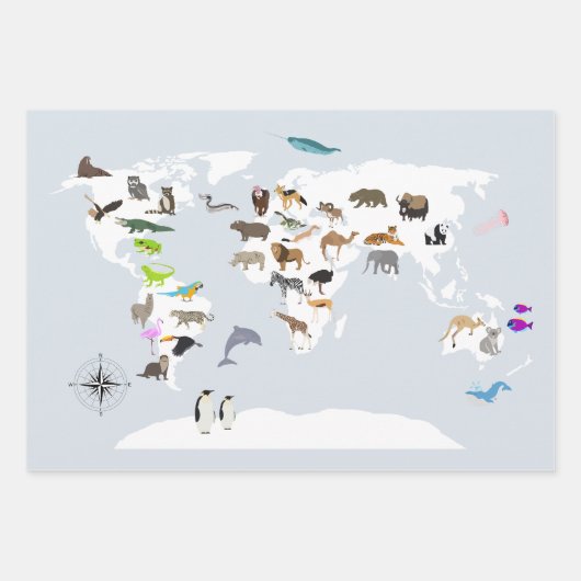 Kids World Map Animes Geschenkpapier Set (Vorderseite)