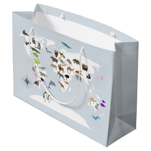 Kids World Map Animes Große Geschenktüte (Rückseite Schrägansicht)