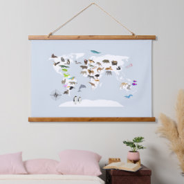 Kids World Map Animes Wandteppich Mit Holzrahmen