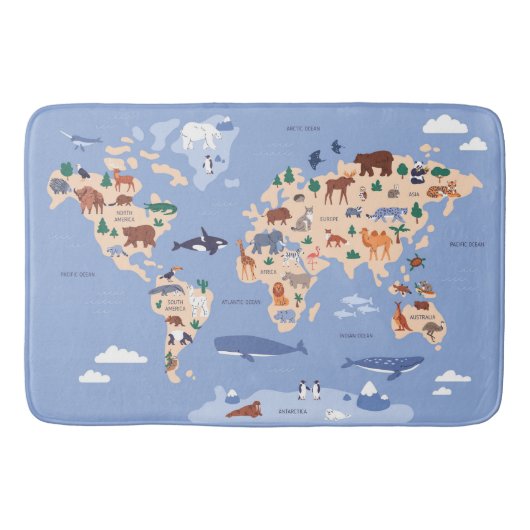 Kids World Map Niedlich Whimsical Modern Badematte (Vorderseite)