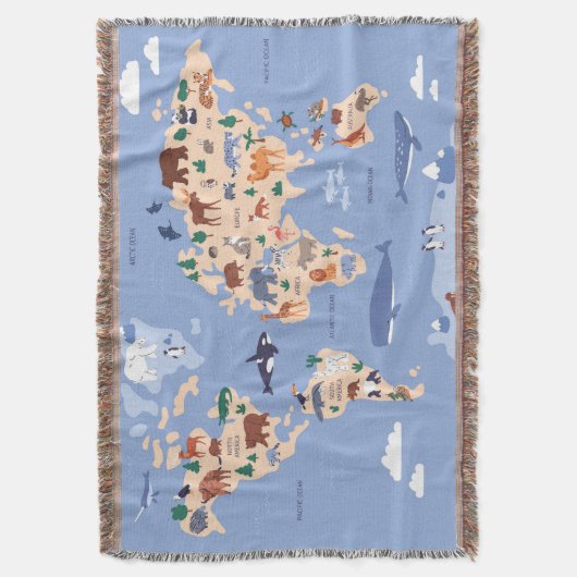 Kids World Map Niedlich Whimsical Modern Decke (Vorderseite Vertikal)