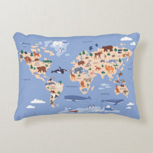 Kids World Map Niedlich Whimsical Modern Dekokissen
