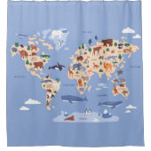 Kids World Map Niedlich Whimsical Modern Duschvorhang (Vorderseite)