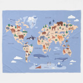 Kids World Map Niedlich Whimsical Modern Fleecedecke (Vorderseite (Horizontal))