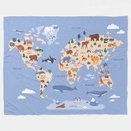 Kids World Map Niedlich Whimsical Modern Fleecedecke