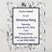 Kids Xmas Village Whimsical Black & White Einladun Flyer (Hinten)