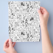 Kids Xmas Village Whimsical Black & White Einladun Flyer (Hand)