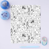 Kids Xmas Village Whimsical Black & White Einladun Flyer (Einzeln)