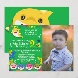 Kids Yellow Rainbow Shark Birthday Foto Einladung