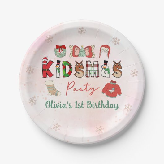 Kidsmas Winter Weihnachtsfeiern Geburtstagsplatte Pappteller (Vorderseite)