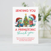 KidsPrehistoric Thank You! Cute Dinosaur Christmas Dankeskarte (Stehend Vorderseite)
