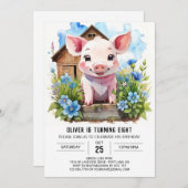 Kids's Watercolor Barnyard Pig Birthday Einladung (Vorne/Hinten)
