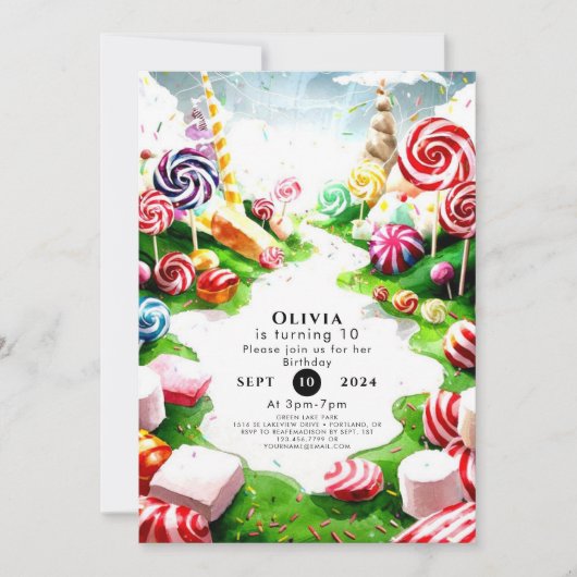 Kids's Watercolor Candyland Birthday Einladung (Vorderseite)