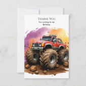 Kids's Watercolor Monster Truck Birthday Dankeskarte (Vorderseite)