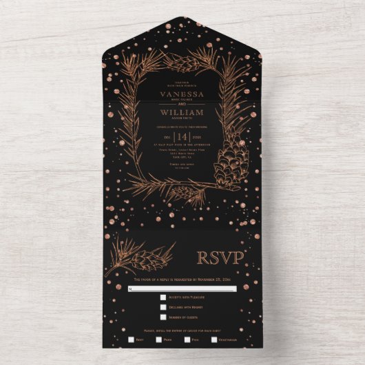 Kiefer aus Kupfer, Konfetti-Glitzer All In One Einladung (Innen Boden)