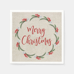 Kiefer Beeren Blumen Frohe Weihnachten Papier Serviette