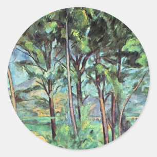 Kiefer mit Viadukt von Paul Cezanne, Vintage Kunst Runder Aufkleber