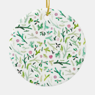 Kiefer, Stechpalme u. Sugarplums Keramik Ornament