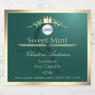 Kiefer-Teal-Produktlabel Goldrahmen-Logo-Monogramm Alkoholflaschenetikett