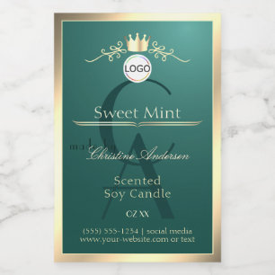 Kiefer-Teal-Produktlabel Goldrahmen-Logo-Monogramm Lebensmitteletikett