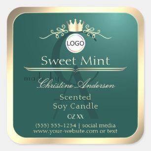 Kiefer-Teal-Produktlabel Goldrahmen-Logo-Monogramm Quadratischer Aufkleber