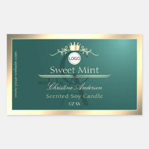 Kiefer-Teal-Produktlabel Goldrahmen-Logo-Monogramm Rechteckiger Aufkleber