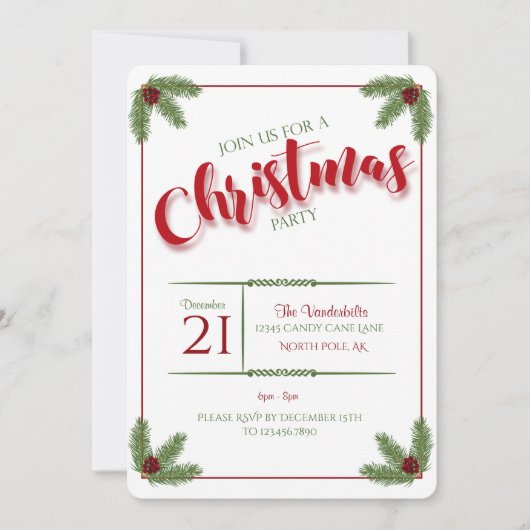Kiefer und Berries Weihnachtsfest Party Einladung (Vorderseite)