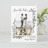 Kiefer und Eukalyptus Save the Date Einladung (Stehend Vorderseite)