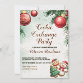 Kiefer und Ornamente Weihnachtskochtausch Einladung (Vorderseite)