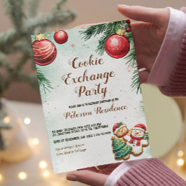 Kiefer und Ornamente Weihnachtskochtausch Einladung