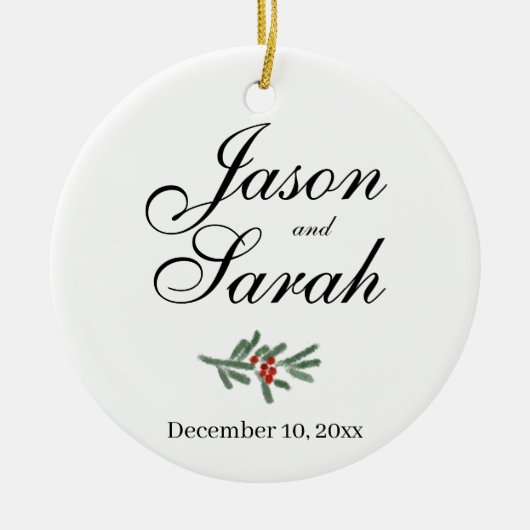 Kiefer und Preiselbeere | SAVE THE DATE Keramik Ornament (Vorne)