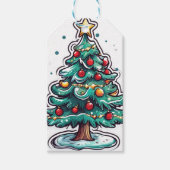 Kiefer-Weihnachtsbaum im Cartoon Geschenkanhänger (Vorderseite)