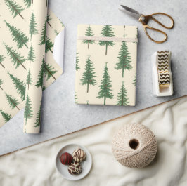 Kieferbäume Beige Aquarell Weihnachten Urlaub Geschenkpapier