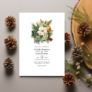 Kiefergrün und sanfte Braun floral Winterhochzeit Einladung