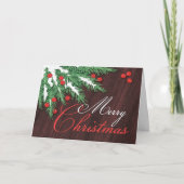 Kiefern-Ast-und Moosbeerweihnachtskarten Feiertagskarte (Vorderseite)