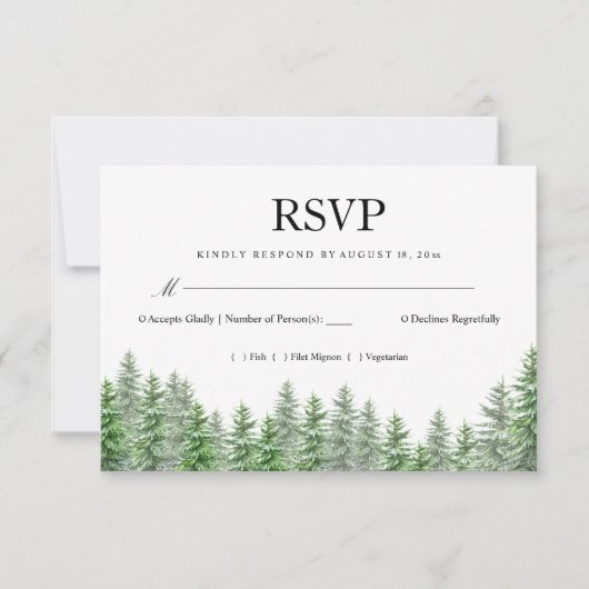 Kiefern-Hochzeits-RSVP RSVP Karte (Vorderseite)